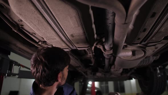 Automobile Mechanic During Car Underbody Check alt