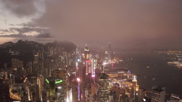 Aerial view of Hong Kong skyline at night, Hong Kong. alt