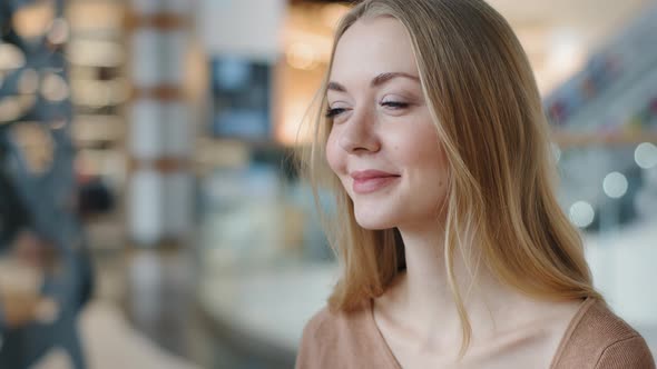 Dreaming Blonde Caucasian Girl Looks Out Window Enjoys View Thinking Dreams Businesswoman Has Break alt