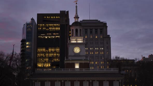 Sunrise over Historic Clock Tower in Philadelphia