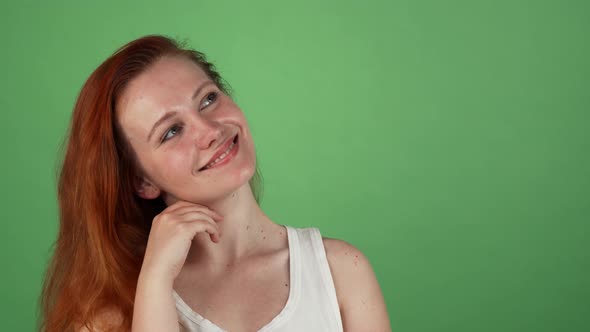 Beautiful Red Haired Woman Dreaming, Looking Away alt