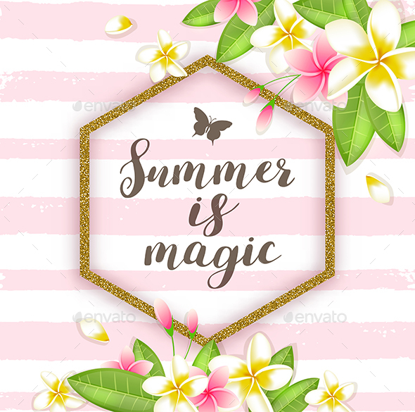 Tropical Flowers and Golden Glitter Frame - Seasons Nature