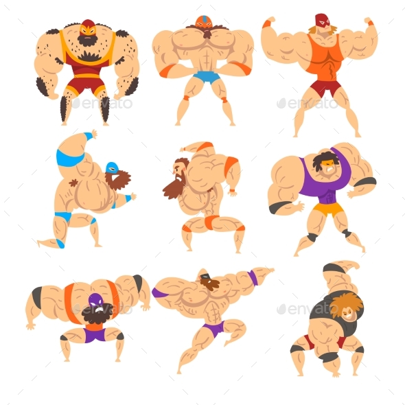 Powerful Wrestling Fighter Characters Set - Sports/Activity Conceptual