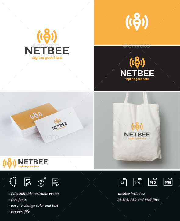Net Bee Logo - Nature Logo Templates