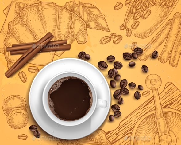 Coffee Cup on Hand Drawn Background - Food Objects