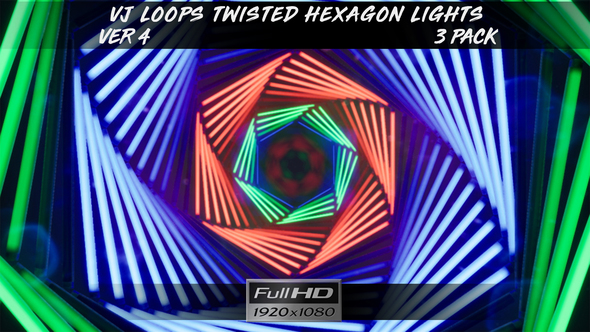 VJ Loops Twisted Hexagon Lights Ver.4 - 3 Pack