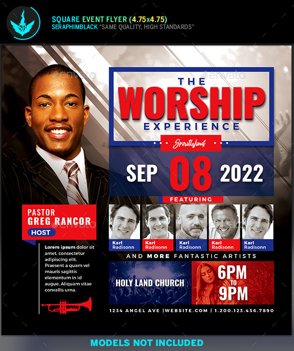 Worship and Praise Square Flyer Template - Church Flyers