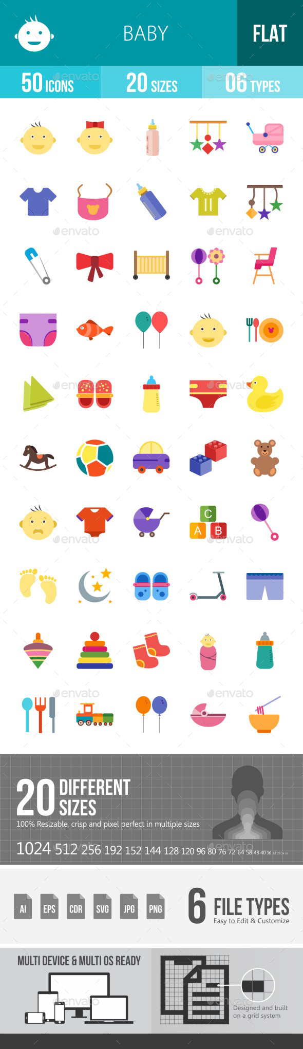 Baby Flat Multicolor Icons - Icons