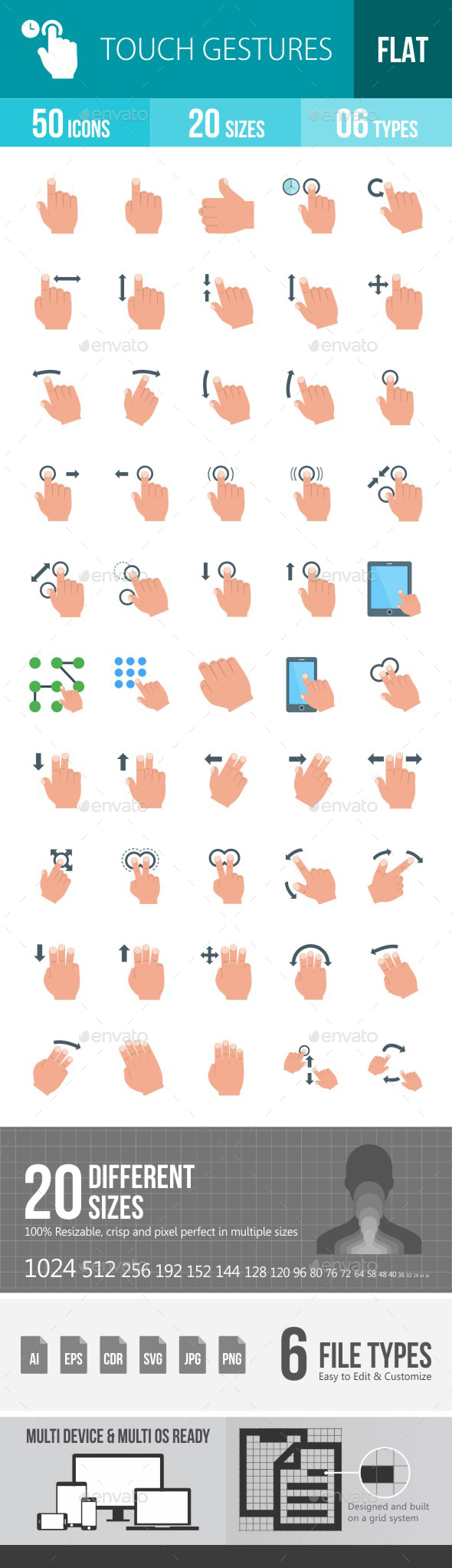 Touch Gestures Flat Multicolor Icons - Icons