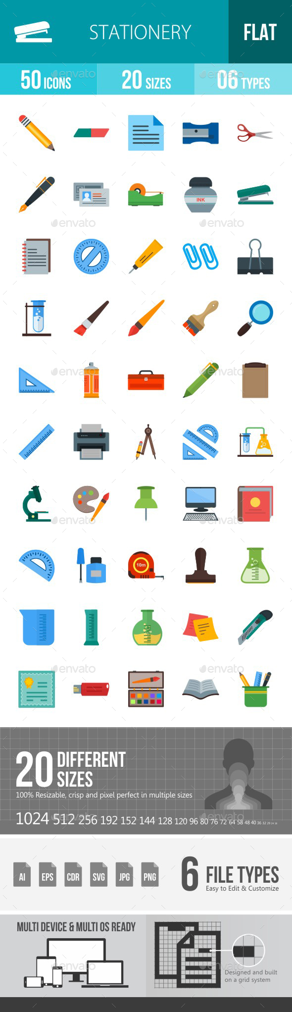 Stationery Flat Multicolor Icons - Icons