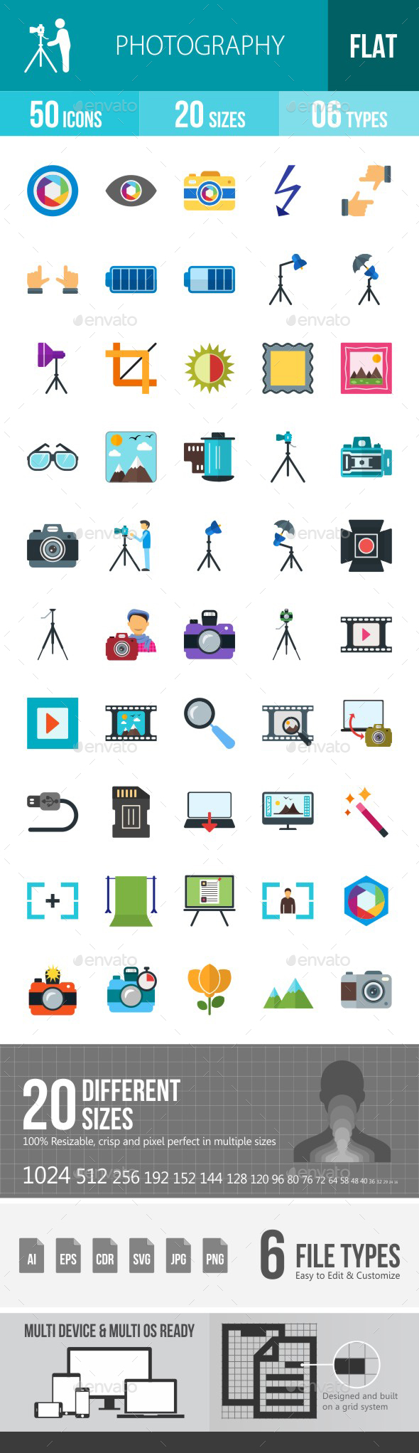 Photography Flat Multicolor Icons - Icons