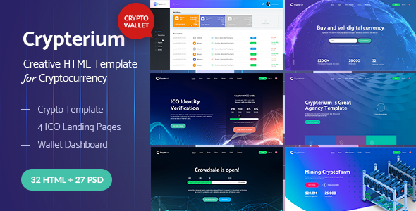 Crypterium - Cryptocurrency & ICO Landing Pages HTML Pack + Wallet Dashboard Template - Technology Site Templates