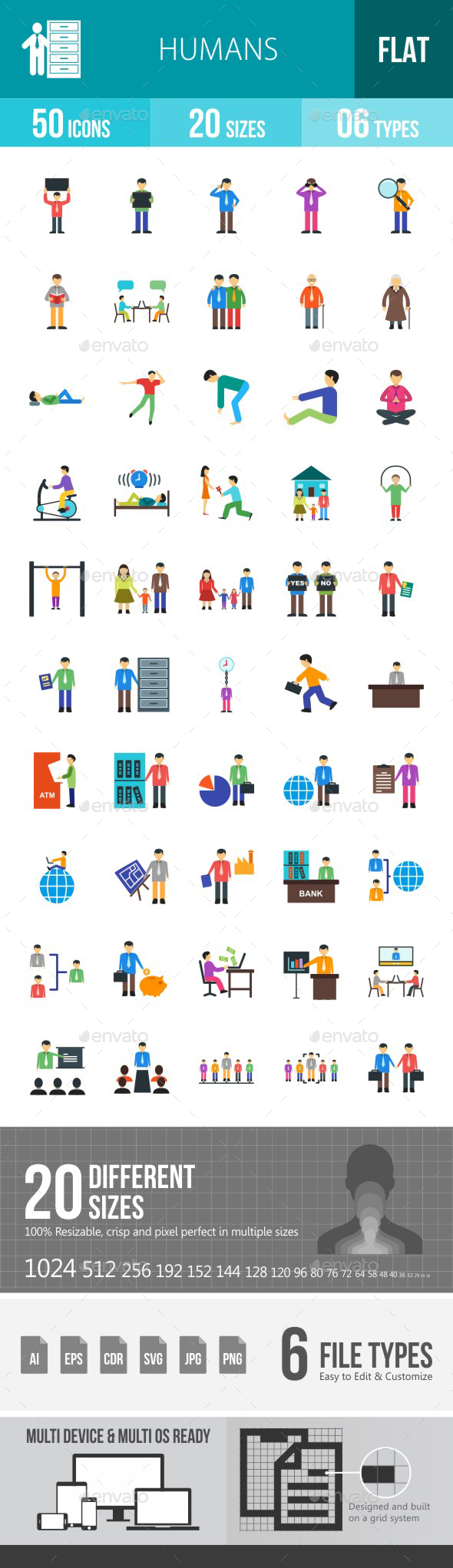 Humans Flat Multicolor Icons - Icons