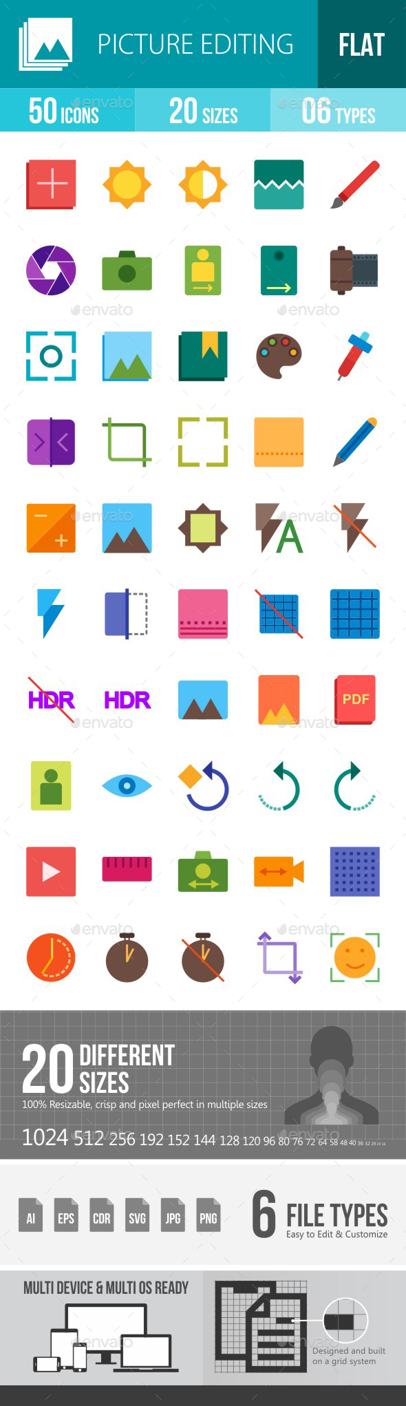 Picture Editing Flat Multicolor Icons - Icons