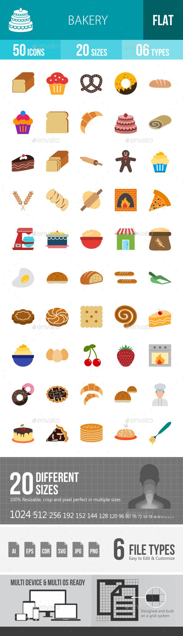 Bakery Flat Multicolor Icons - Icons