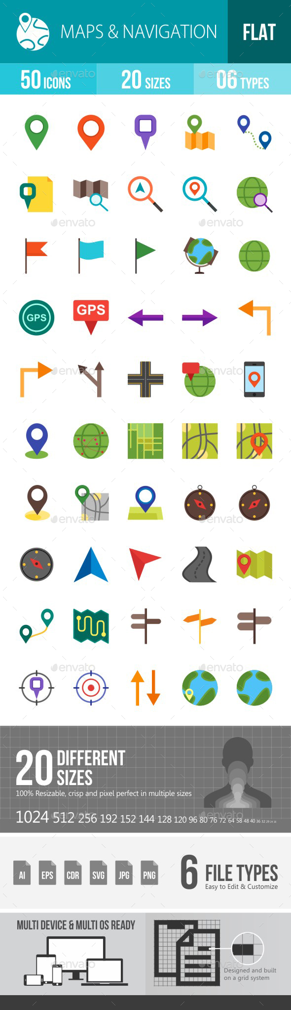 Maps & Navigation Flat Multicolor Icons - Icons