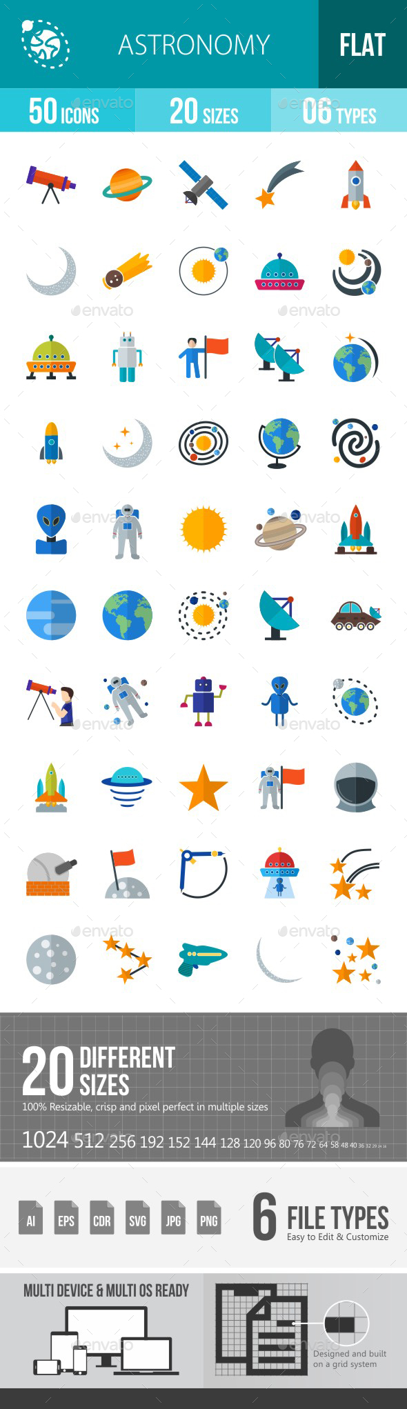 Astronomy Flat Multicolor Icons - Icons