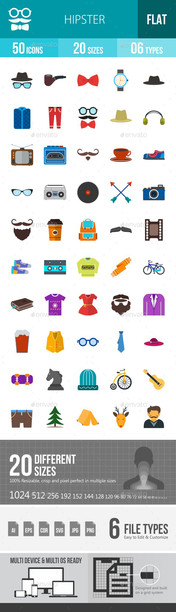Hipster Flat Multicolor Icons - Icons