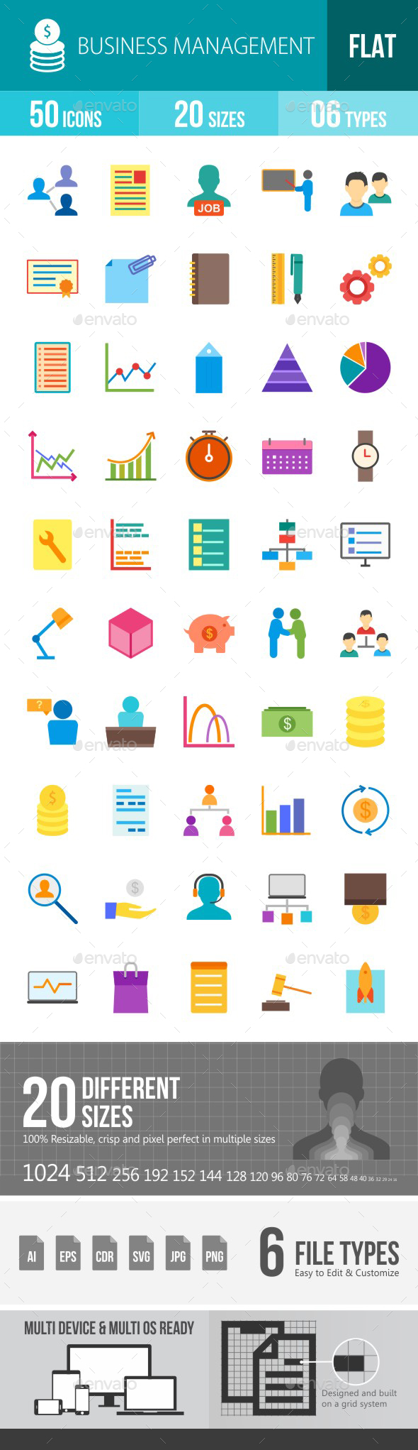 Business Management Flat Multicolor Icons - Icons