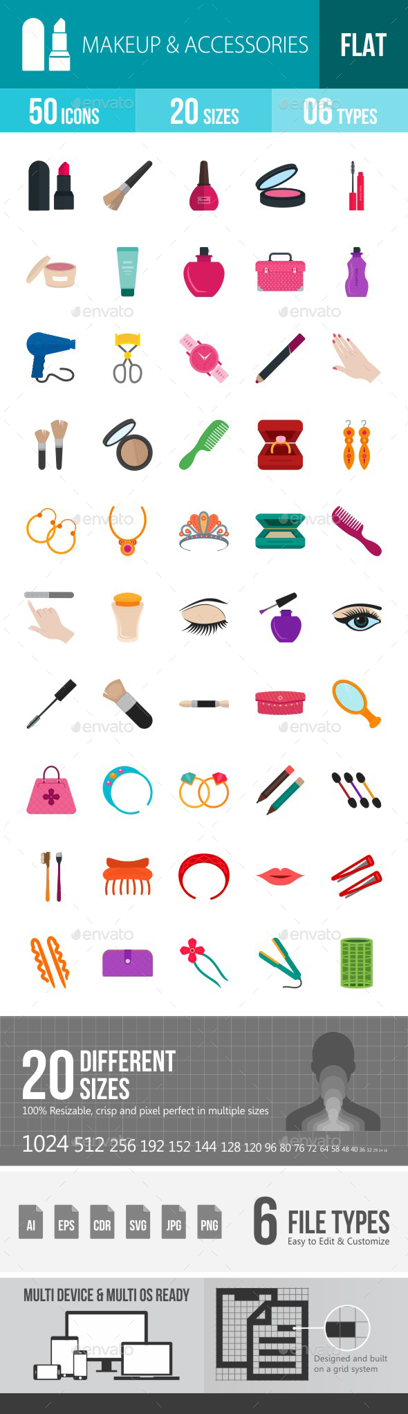 Makeup & Accessories Flat Multicolor Icons - Icons