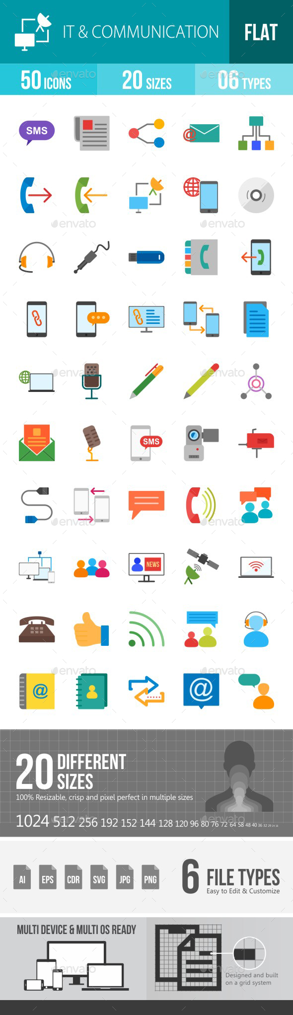 IT & Communication Flat Multicolor Icons - Icons