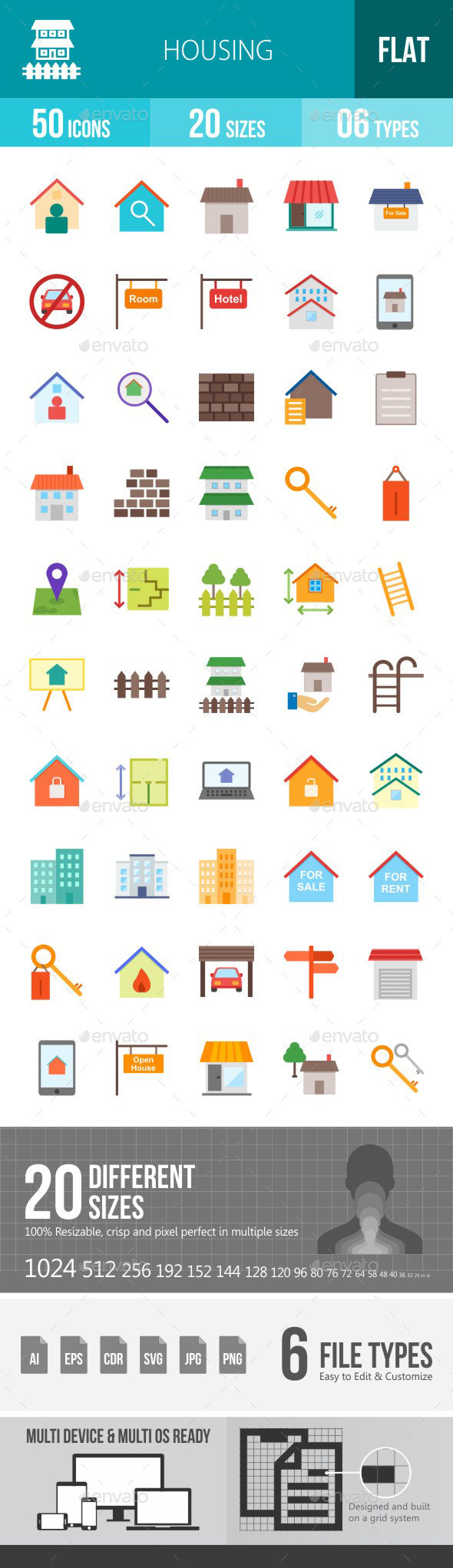 Housing Flat Multicolor Icons - Icons