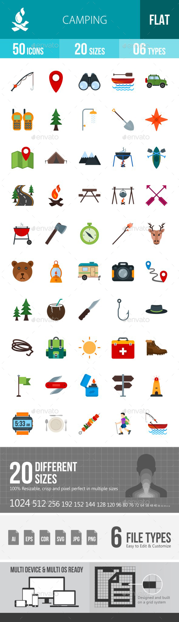 Camping Flat Multicolor Icons - Icons