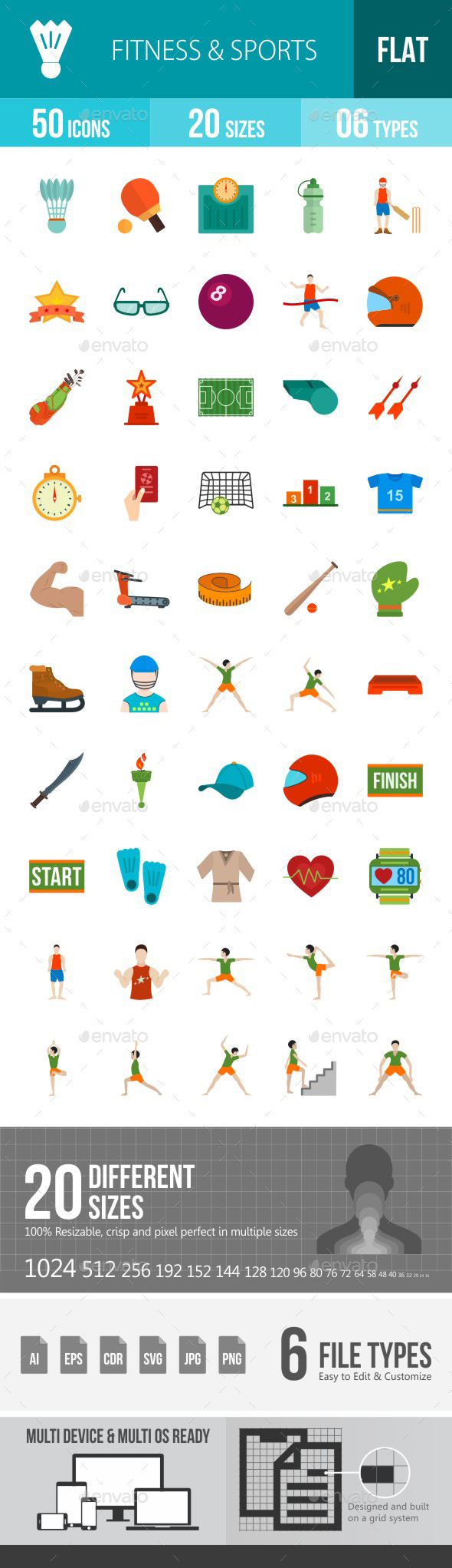 Fitness & Sports Flat Multicolor Icons - Icons