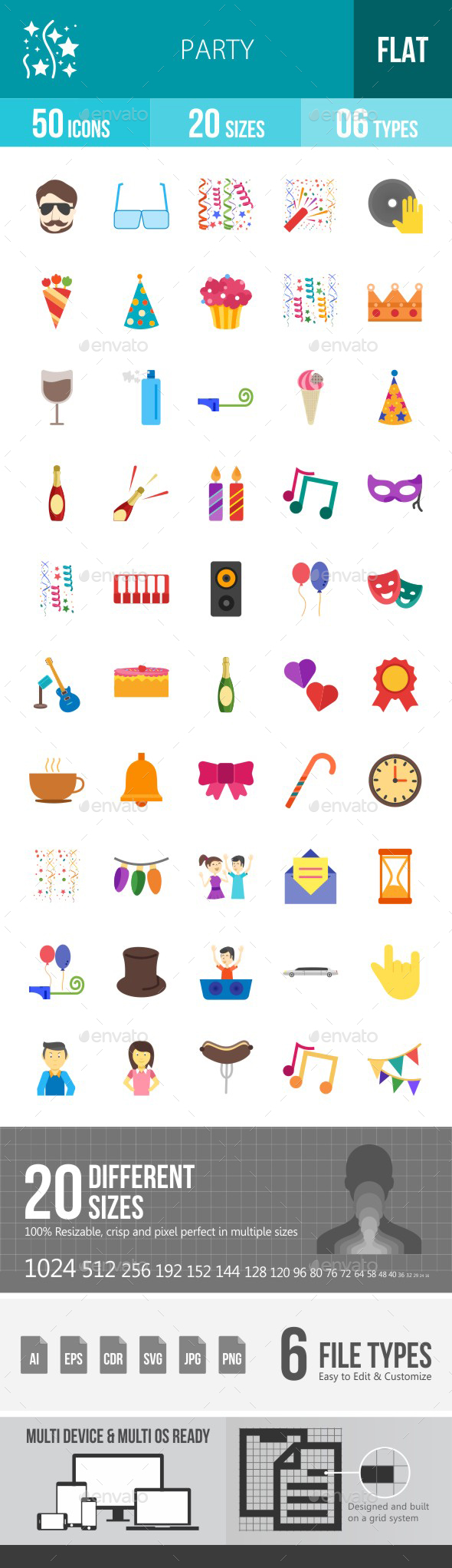 Party Flat Multicolor Icons - Icons
