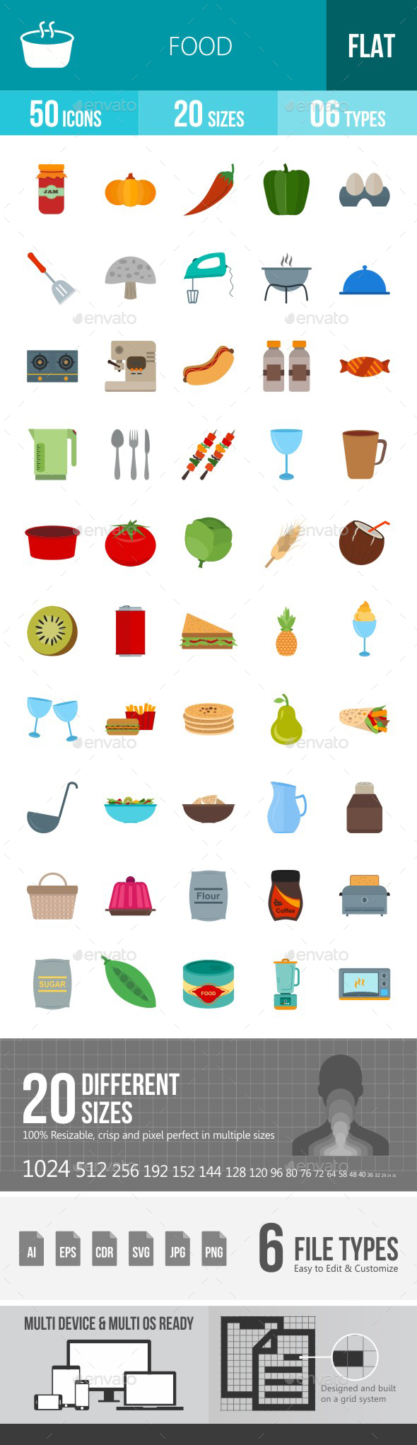 Food Flat Multicolor Icons - Icons