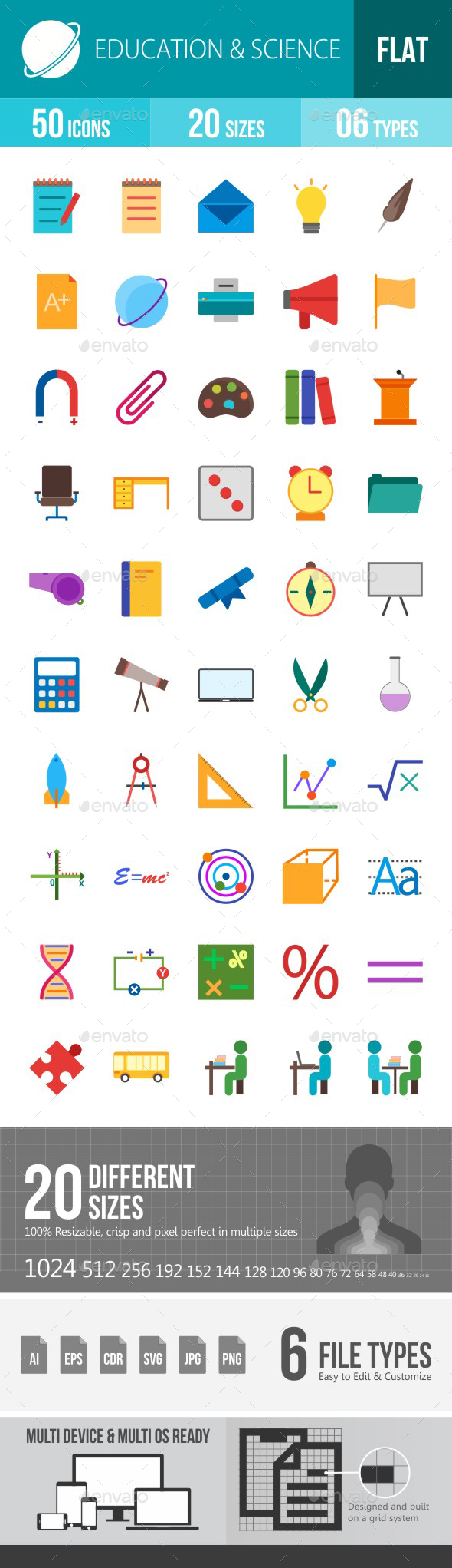 Education & Science Flat Multicolor Icons - Icons