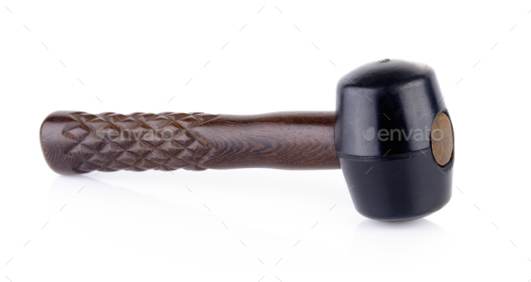 Rubber mallet with wooden handle isolated on white background