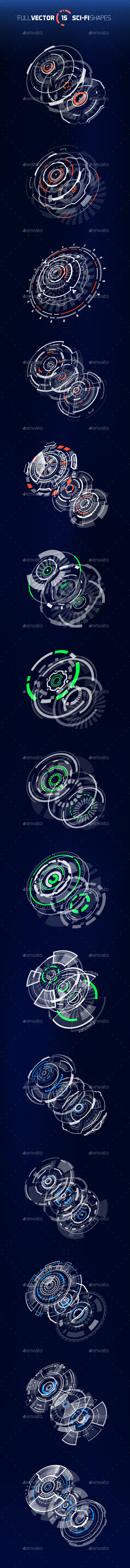 3D Sci-Fi Circle Shapes - Decorative Symbols Decorative