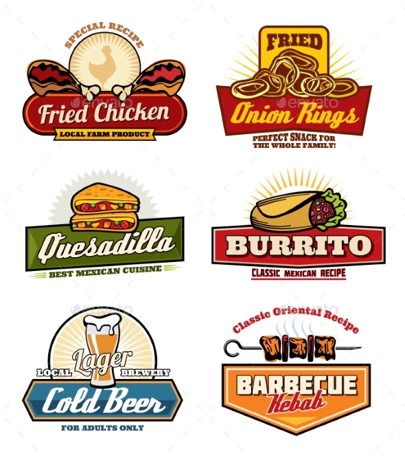Vector Fast Food Restaurant or Bistro Icons - Food Objects
