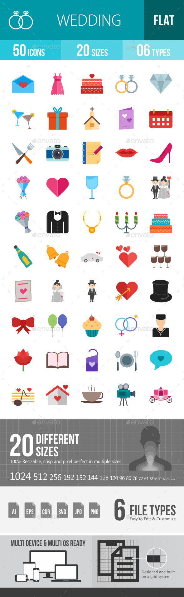 Wedding Flat Multicolor Icons - Icons