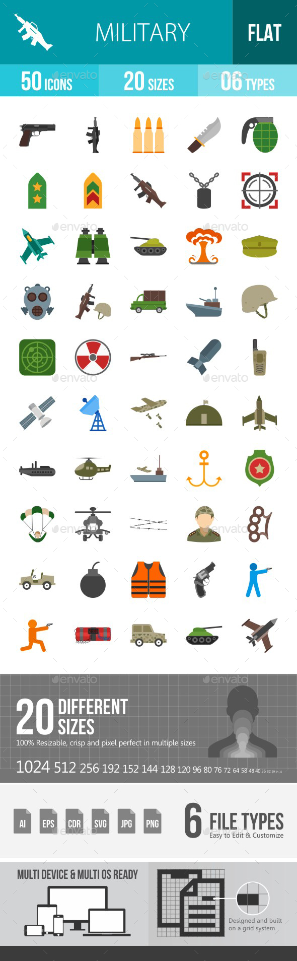 Military Flat Multicolor Icons - Icons