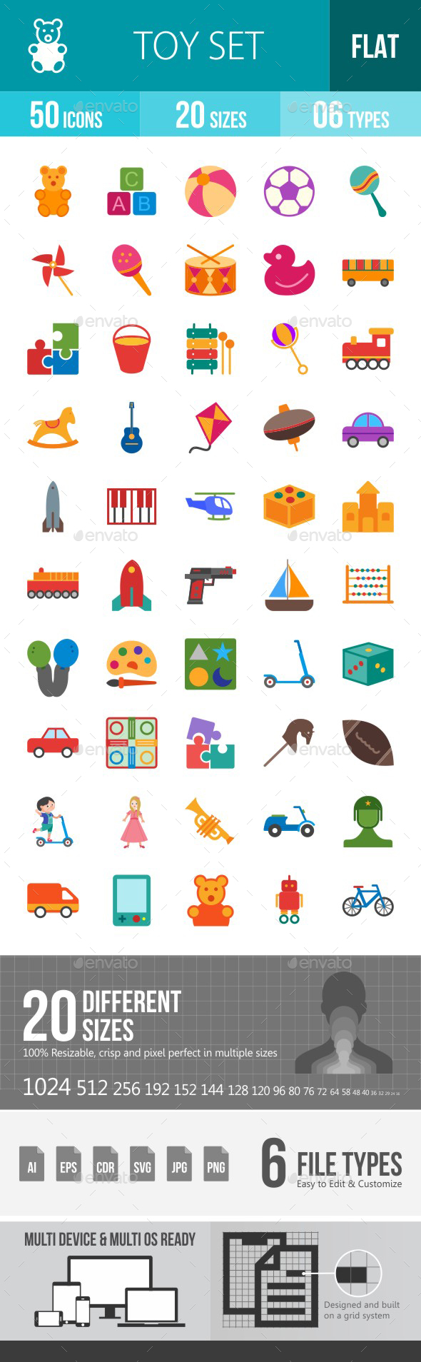 Toys Flat Multicolor Icons - Icons