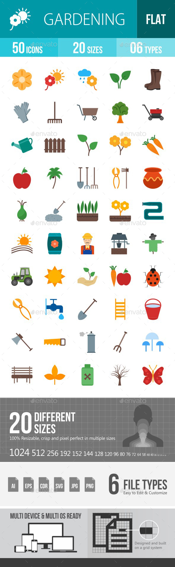 Gardening Flat Multicolor Icons - Icons