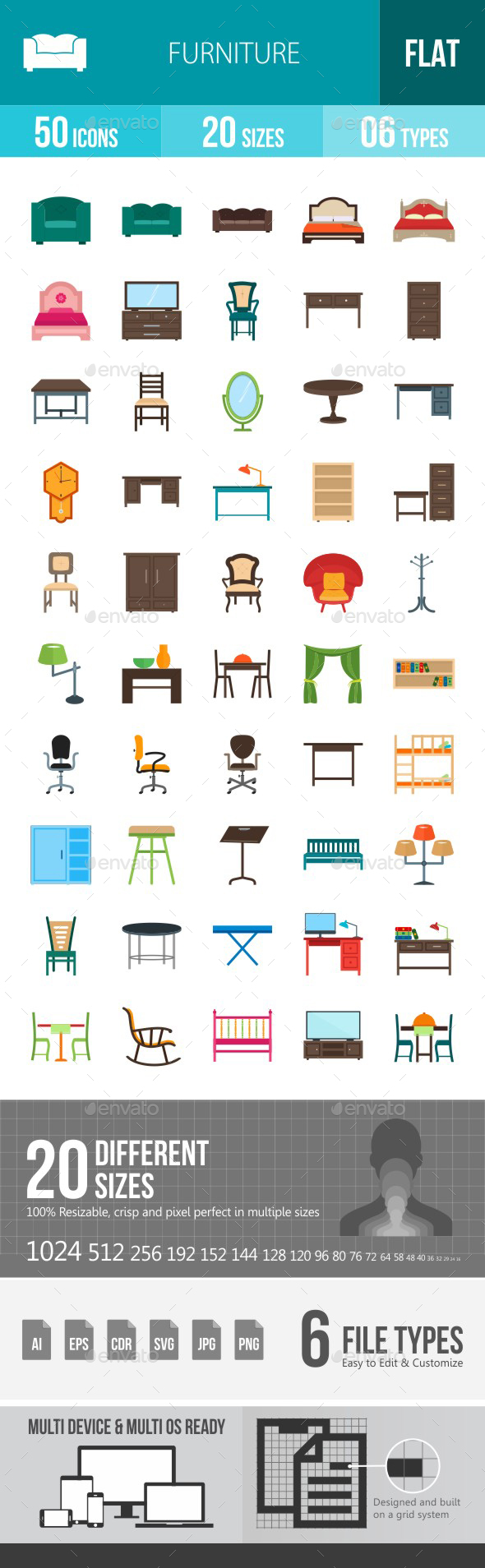 Furniture Flat Multicolor Icons - Icons