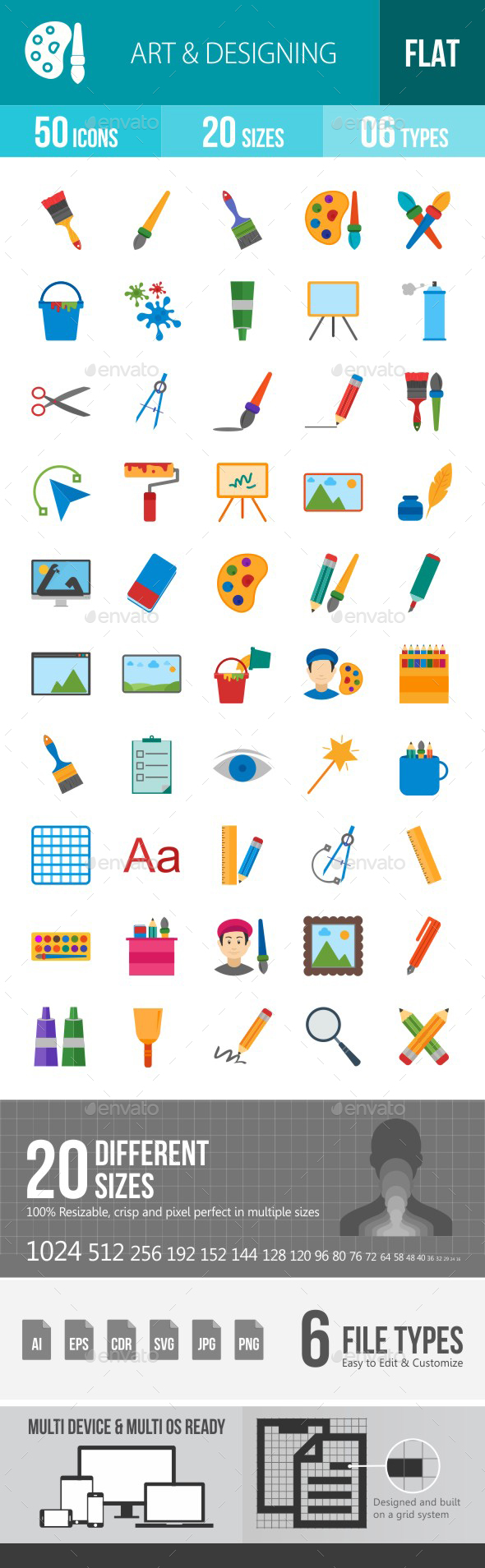 Art & Designing Flat Multicolor Icons - Icons