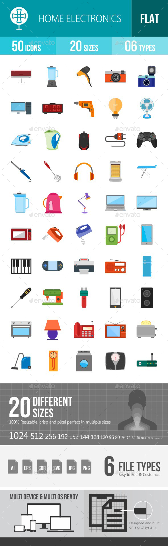 Home Electronics Flat Multicolor Icons - Icons