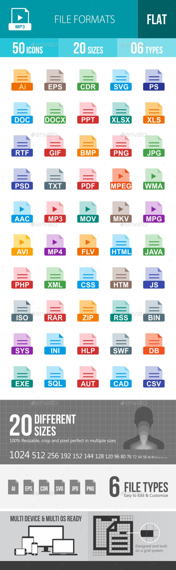 File Formats Flat Multicolor Icons - Icons