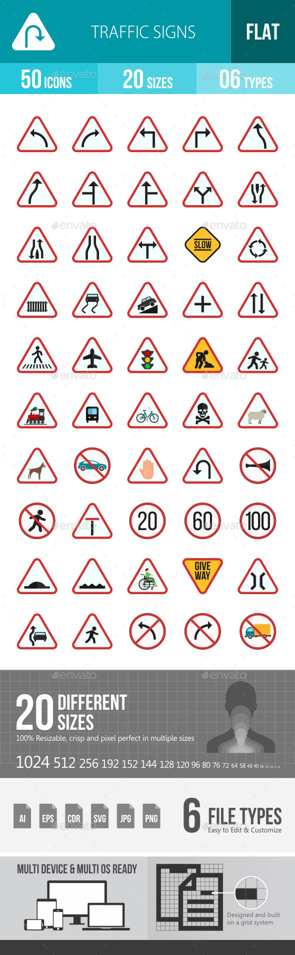 Traffic Signs Flat Multicolor Icons - Icons
