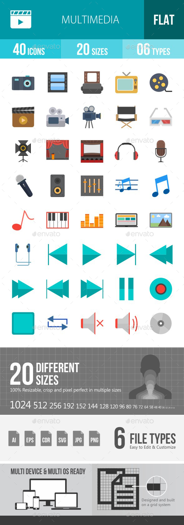Multimedia Flat Multicolor Icons - Icons