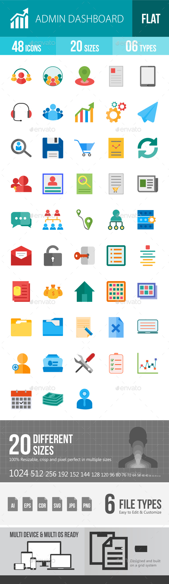 Admin Dashboard Flat Multicolor Icons - Icons