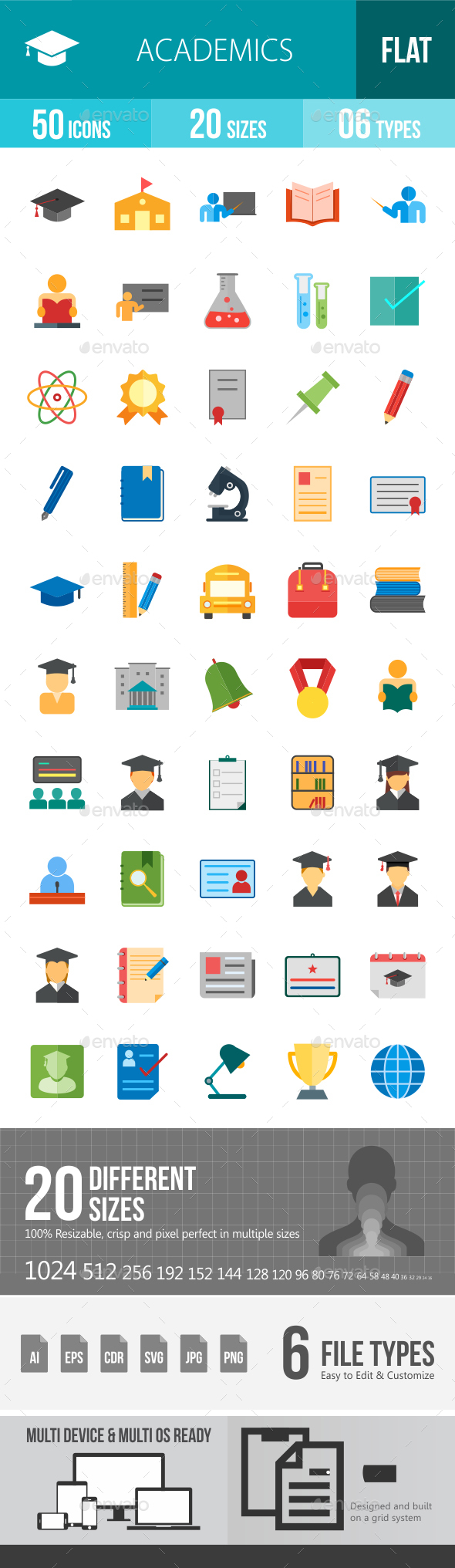 Academics Flat Multicolor Icons - Icons