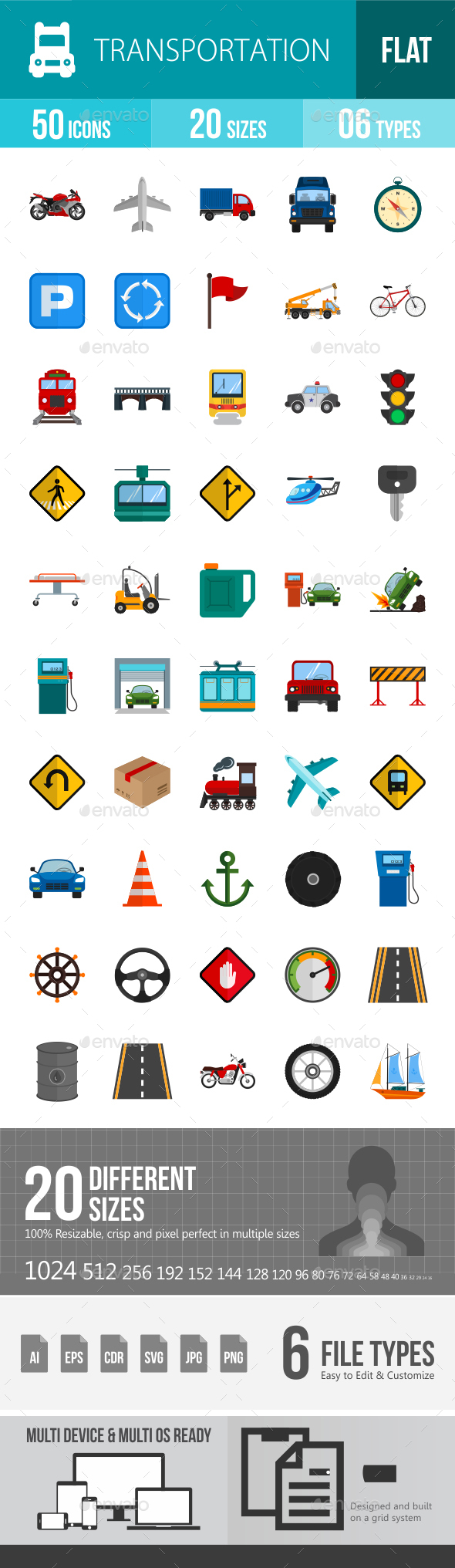 Transport Flat Multicolor Icons - Icons