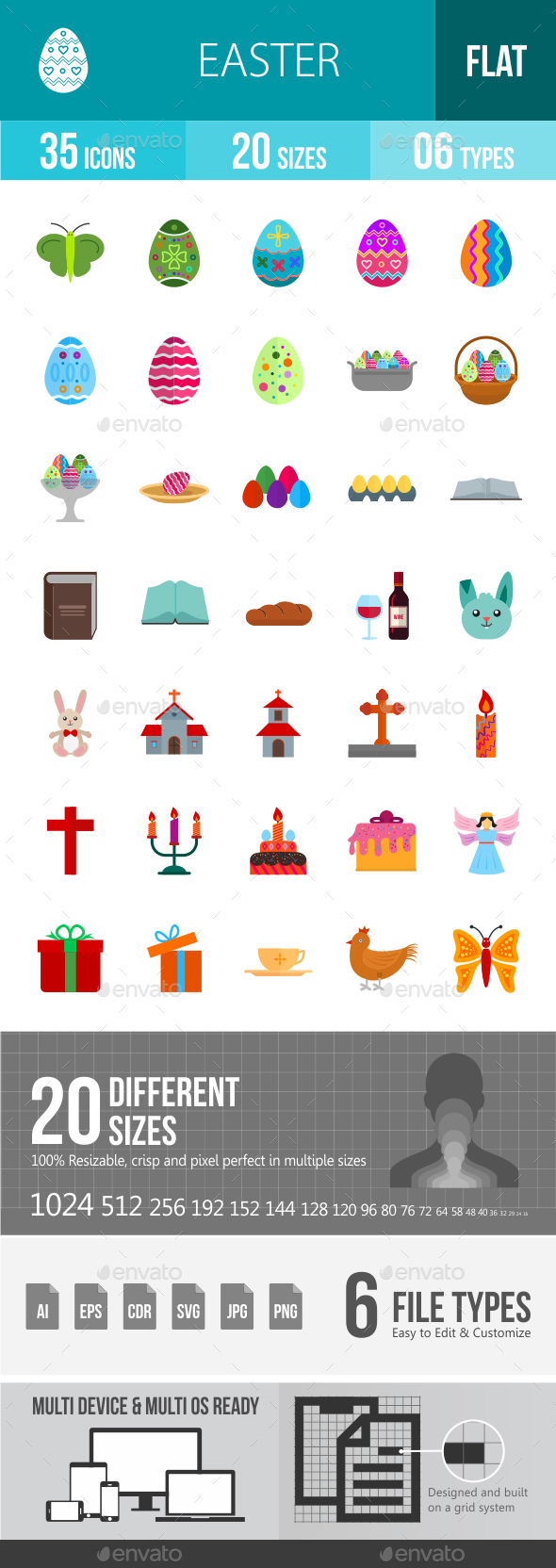 Easter Flat Multicolor Icons - Icons