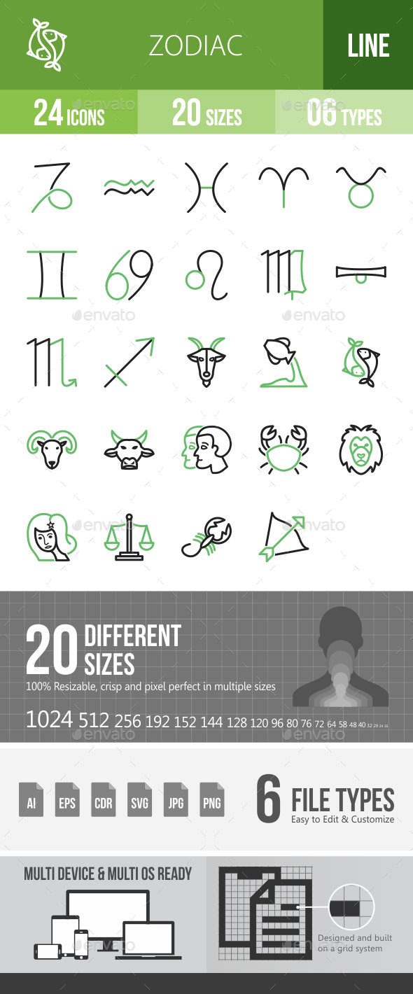 Zodiac Line Green & Black Icons - Icons