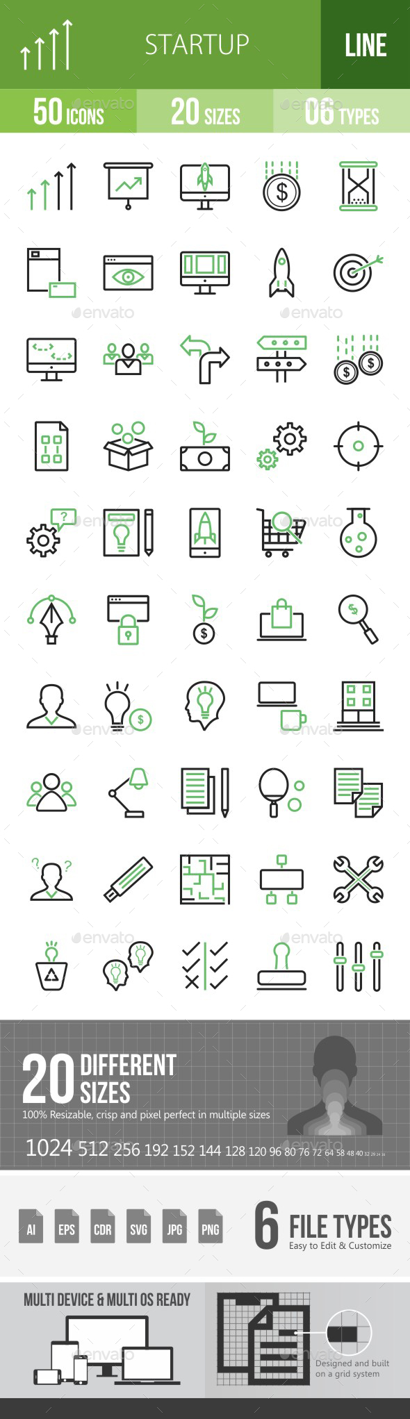 Startup Line Green & Black Icons - Icons